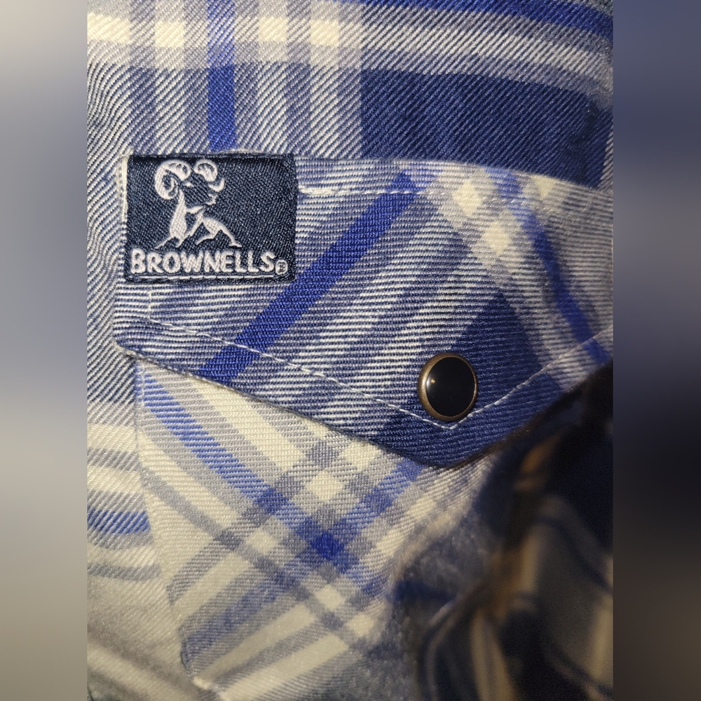 Dixxon Flannel Co Womens Brownells Six Gun Button-Up Shirt Blue/Cream Plaid Med - Picture 2 of 10